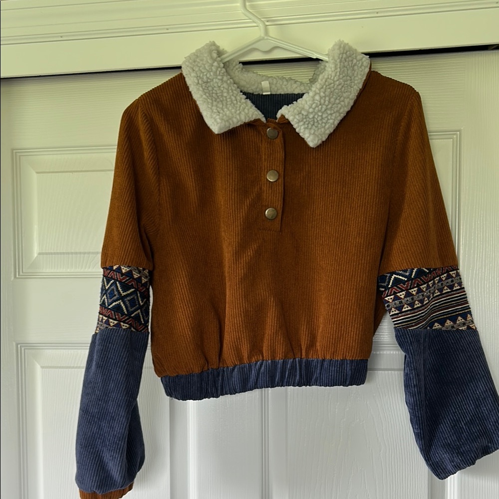 SHEIN Brown and Blue Patchwork Sweater